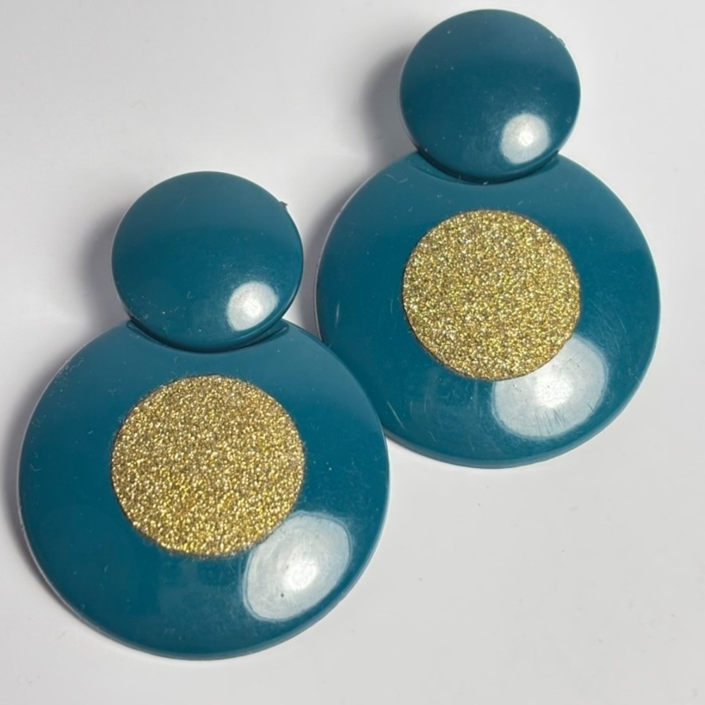 Earring Lot Vintage Blue Sparkly Doorknocker Costume Jewelry Acrylic Resin Party - Picture 6 of 8